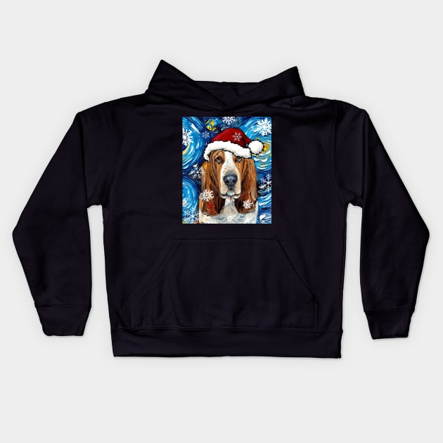 Basset Hound Santa Kids Hoodie by sagittariusgallery